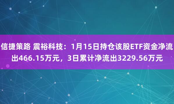 信捷策路 震裕科技：1月15日持仓该股ETF资金净流出466.15万元，3日累计净流出3229.56万元